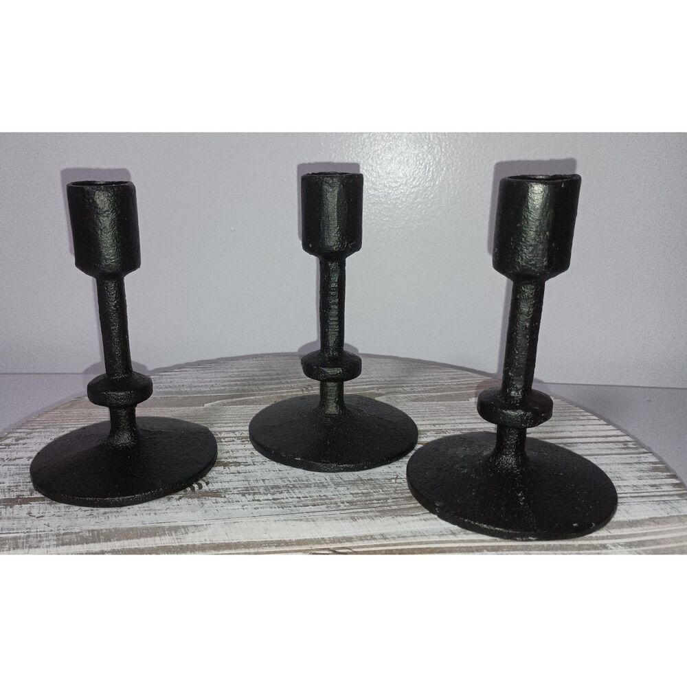 STONEBRIAR Collection: 5" Black Cast Iron Metal Taper Candle Holder Set of 3